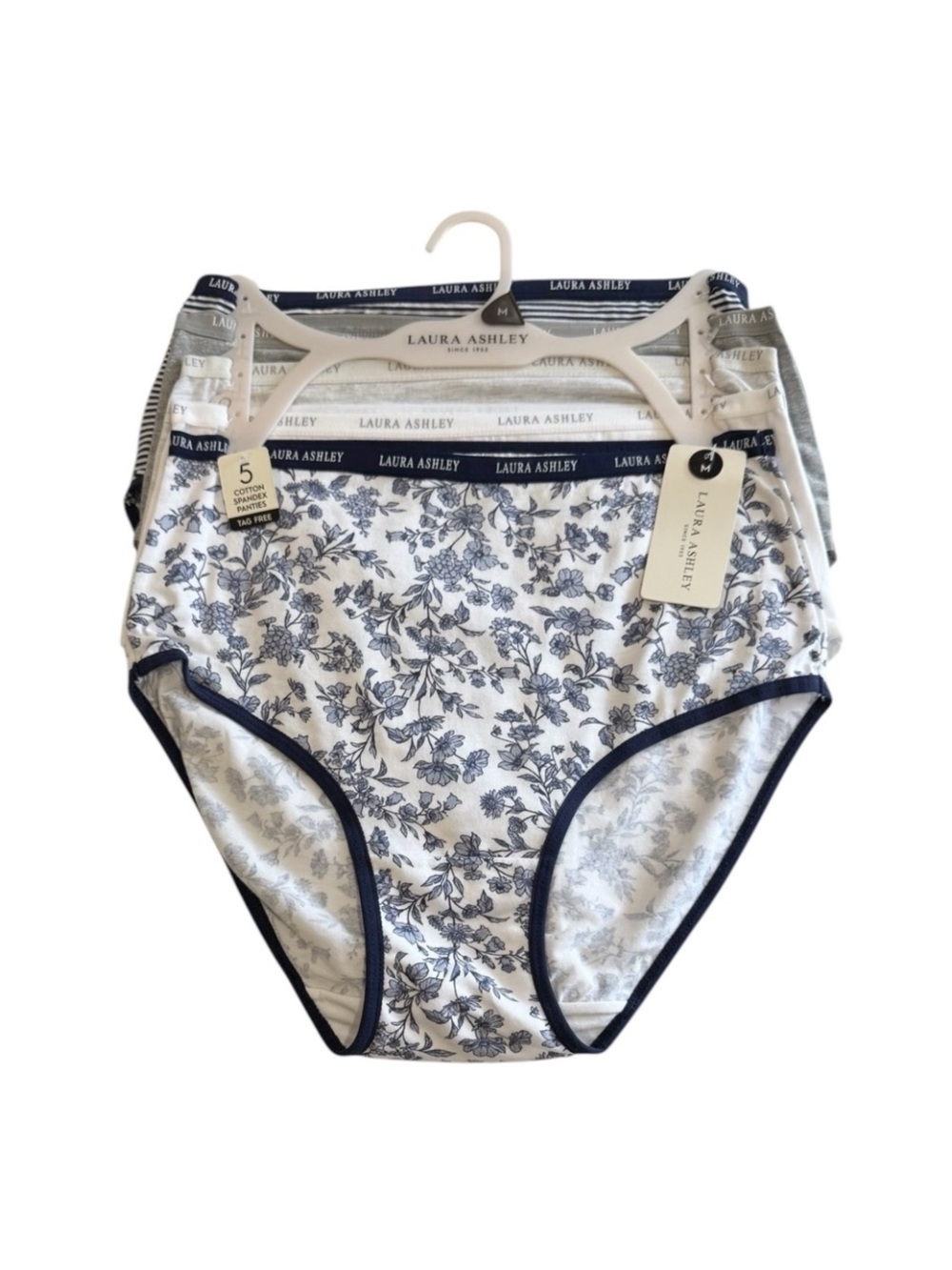 LAURA ASHLEY 5 Pack Panties Cotton Spandex Tag Free Floral Stripes NWT Medium